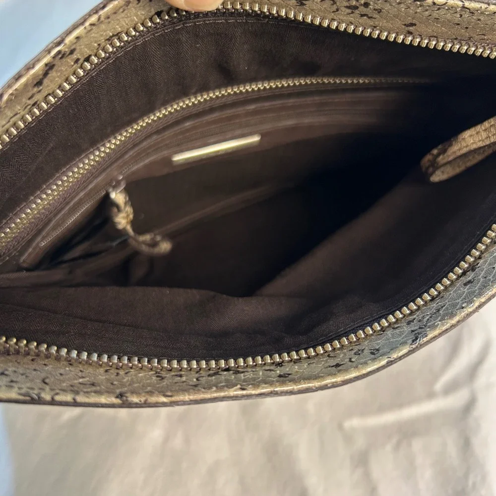 Kenneth Cole New York Leather Wristlet Clutch Brown Snake Print Fold‎ Over